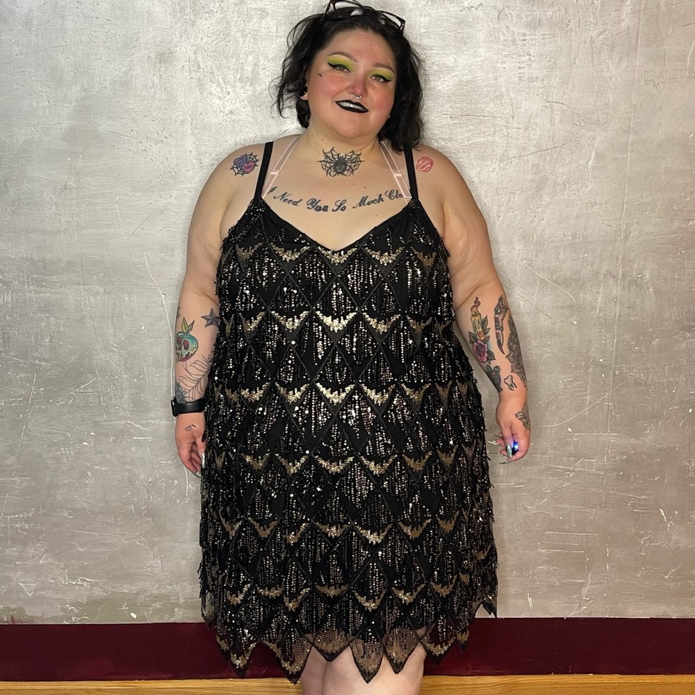 SPECIAL OCCASION BLACK & GOLD FRINGE MINI DRESS